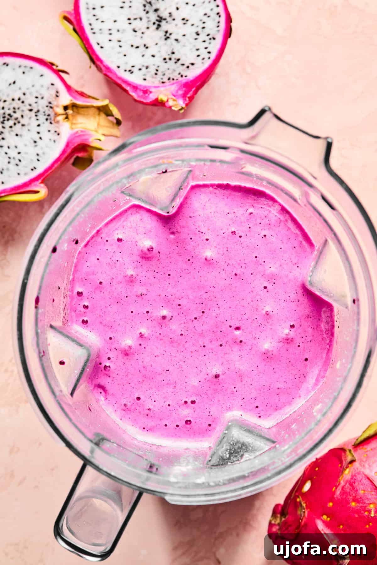 Dragonfruit Power-Up Smoothie 5 Dragonfruit smoothie blended until smooth and creamy in a high-speed blender.