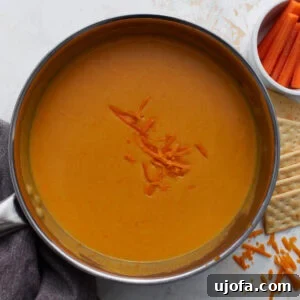 Gluten-free beer cheese dip finished in saucepan with shredded cheddar on top, served with crackers and carrots