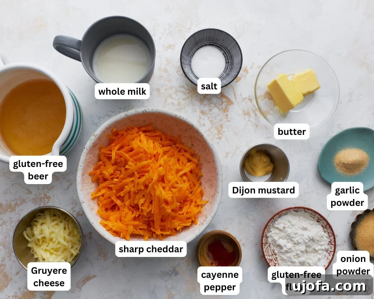ingredients to make gluten free beer cheese sauce