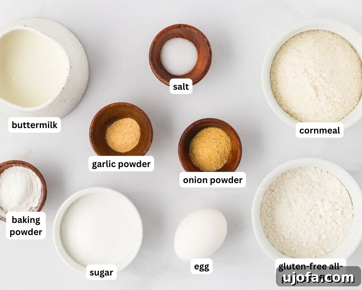 Gluten-Free hush puppies ingredients laid out.