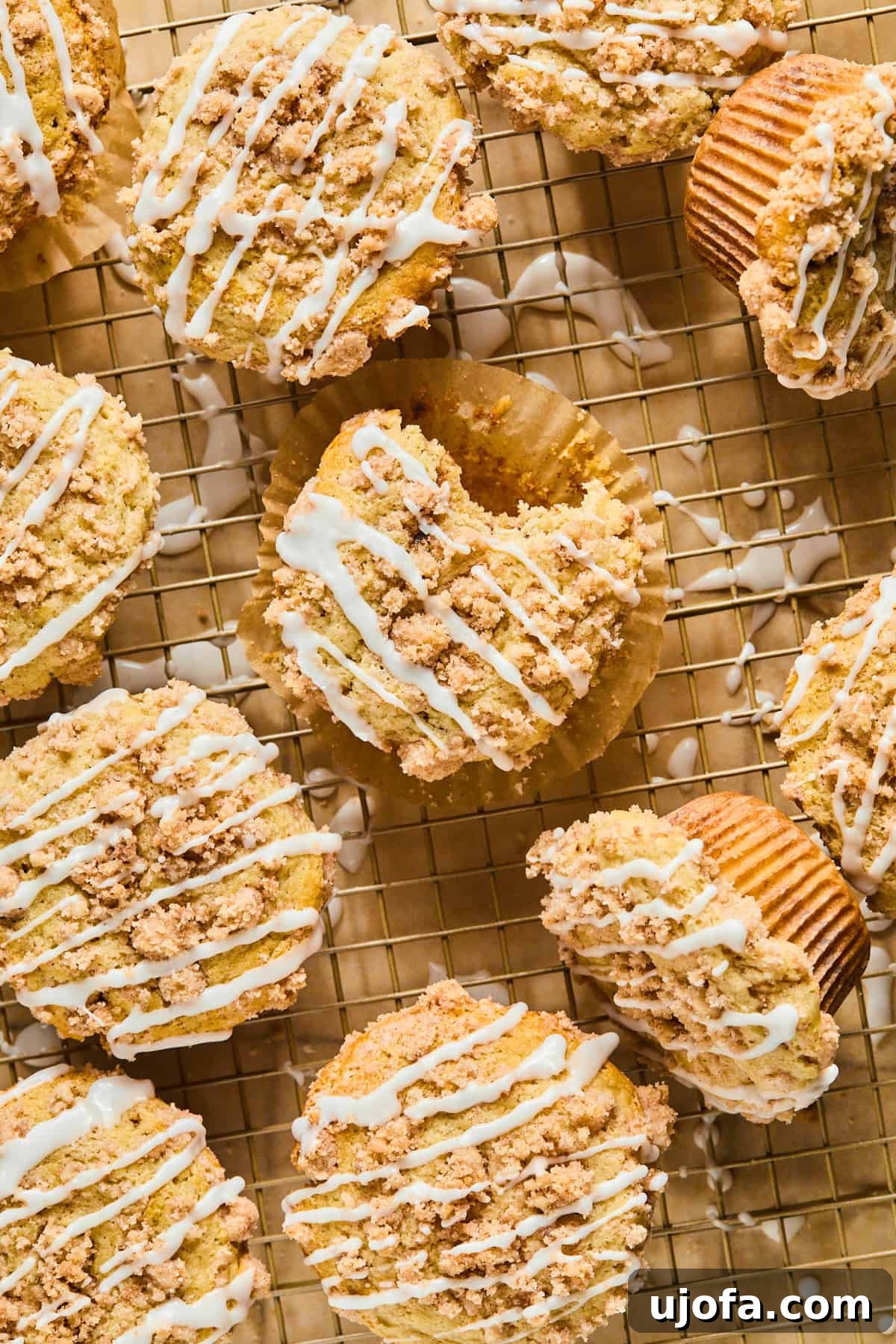 Sweet Crumb Gluten-Free Coffee Muffins 7 Gluten-free coffee cake muffins cooling on a wire rack, perfectly baked with streusel topping.