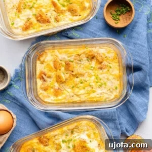 Chick-fil-A Inspired Hash Brown Breakfast Bowls 10 meal prep hash brown scramble bowls on a blue napkin