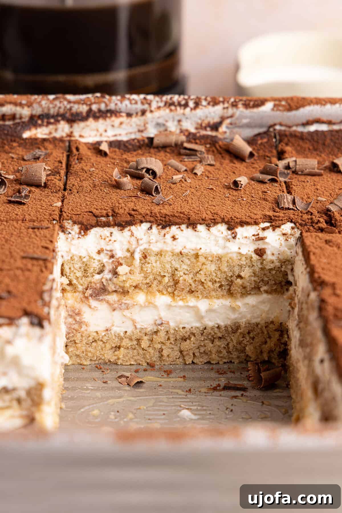 Gluten-Free Tiramisu Recipe: Authentic Italian Dessert Without Gluten 12 a side view of tiramisu in a pan
