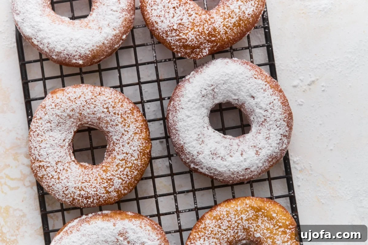 Gluten-Free Mochi Donuts Recipe: Chewy, Crispy & Irresistible 11 Freshly fried gluten-free mochi donuts dusted with powdered sugar on a cooling rack