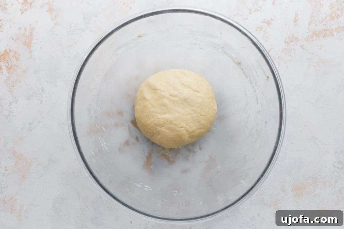Gluten-Free Mochi Donuts Recipe: Chewy, Crispy & Irresistible 7 Soft mochi donut dough formed into a smooth ball in a glass bowl