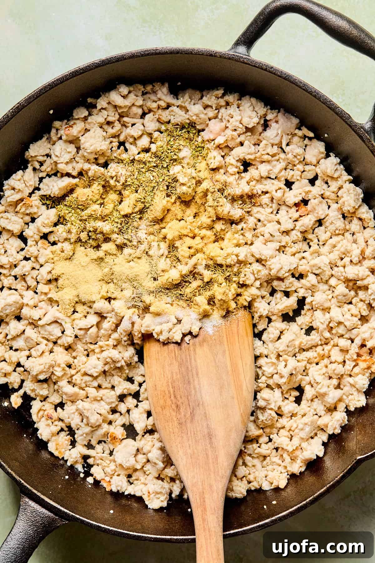One-Skillet Turkey and Sweet Potato Hash Recipe 4 ground turkey in a skillet with seasonings