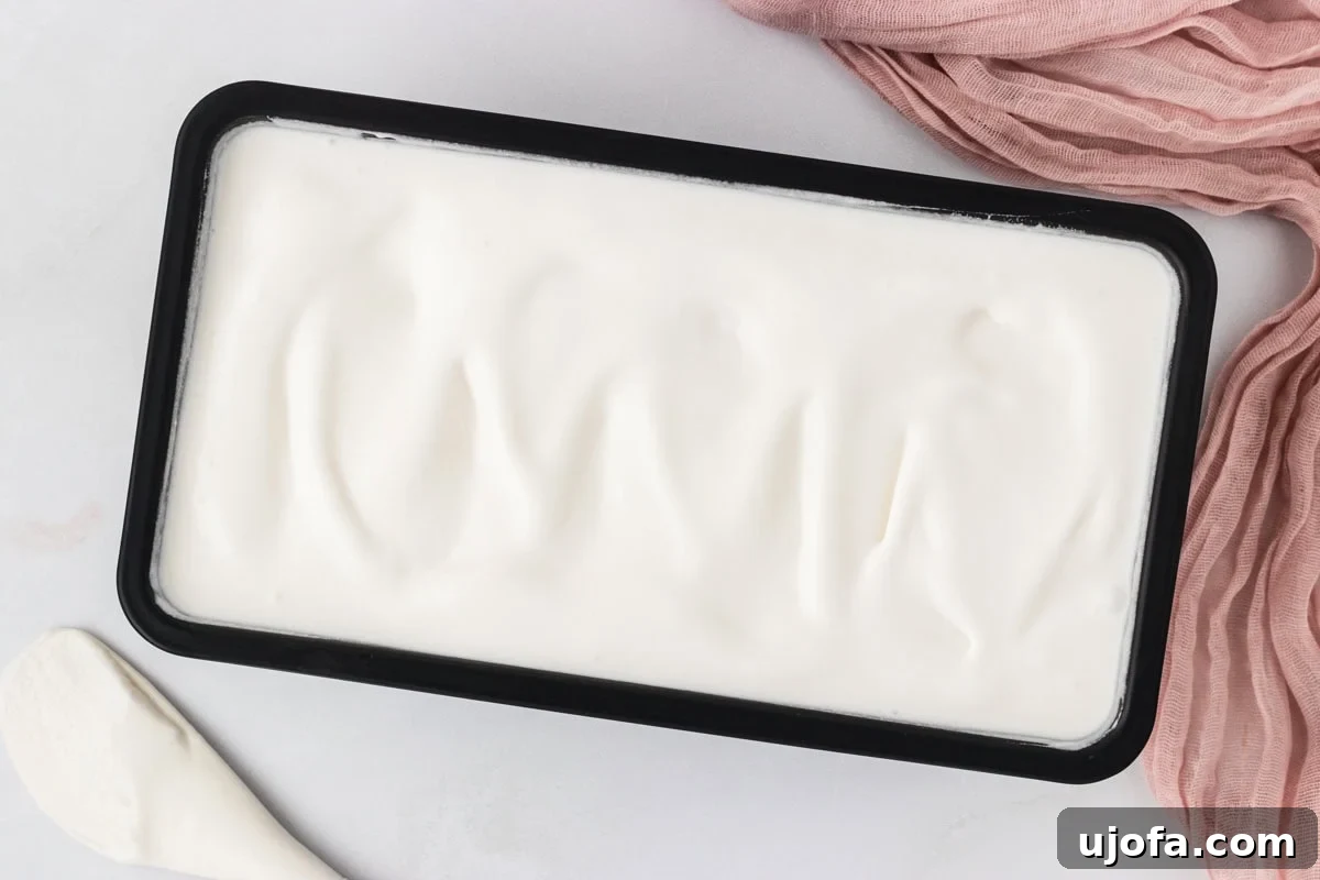 Refreshing Coconut Sorbet Recipe: Light, Dairy-Free Dessert 8 Homemade coconut sorbet spread evenly into a loaf pan after freezing.