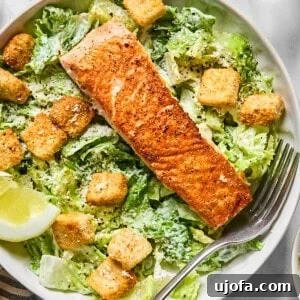 Protein-Packed Salmon Caesar with Creamy Dressing 17 salmon caesar salad in a bowl