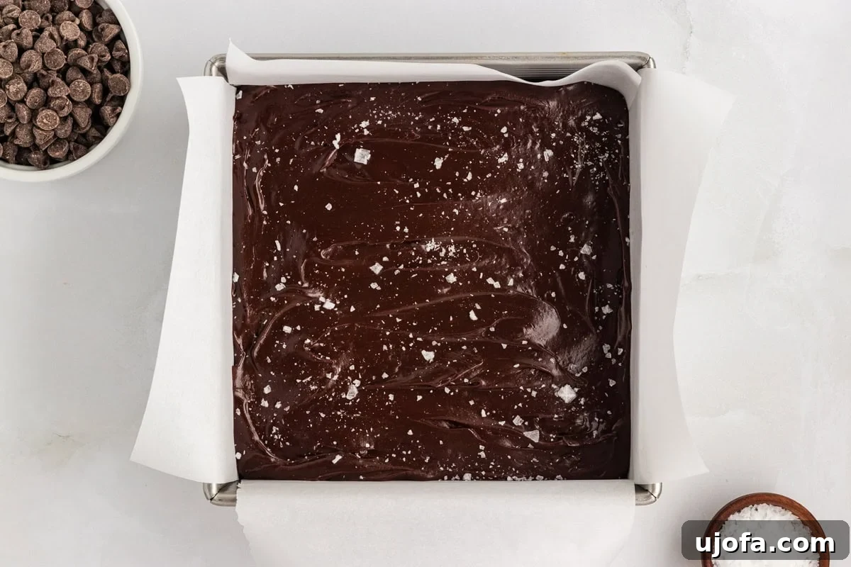 Rich Gluten-Free Dairy-Free Chocolate Fudge Recipe 8 Gluten-free dairy-free chocolate fudge spread into a parchment-lined pan and topped with flaky sea salt