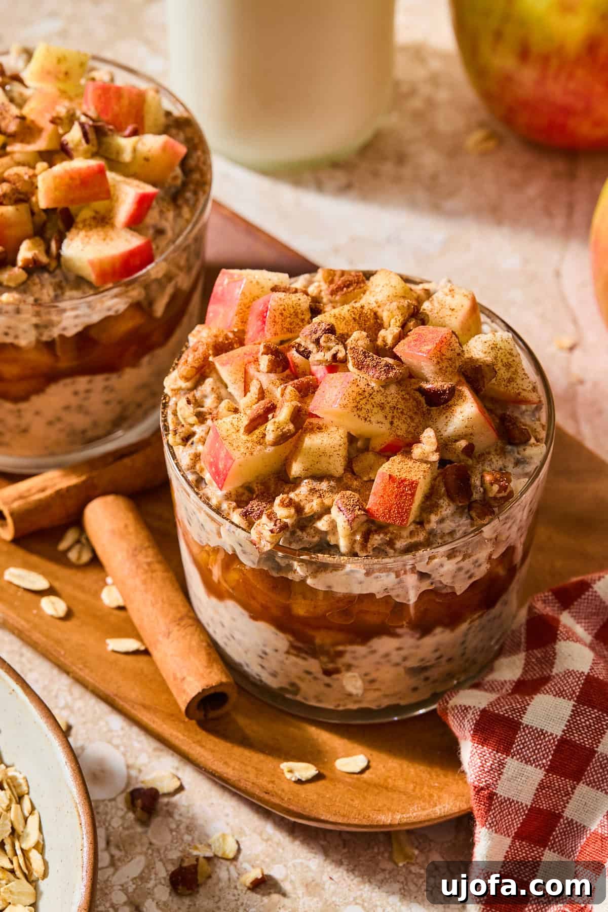 Protein-Packed Apple Pie Overnight Oats 8 a side overhead view of overnight oats