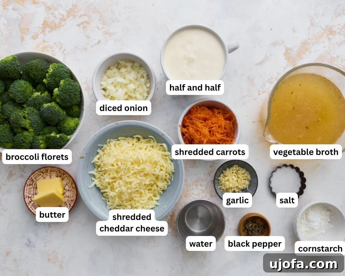 Creamy Broccoli Cheddar Soup (Gluten-Free) 3 gluten-free broccoli cheddar soup ingredients