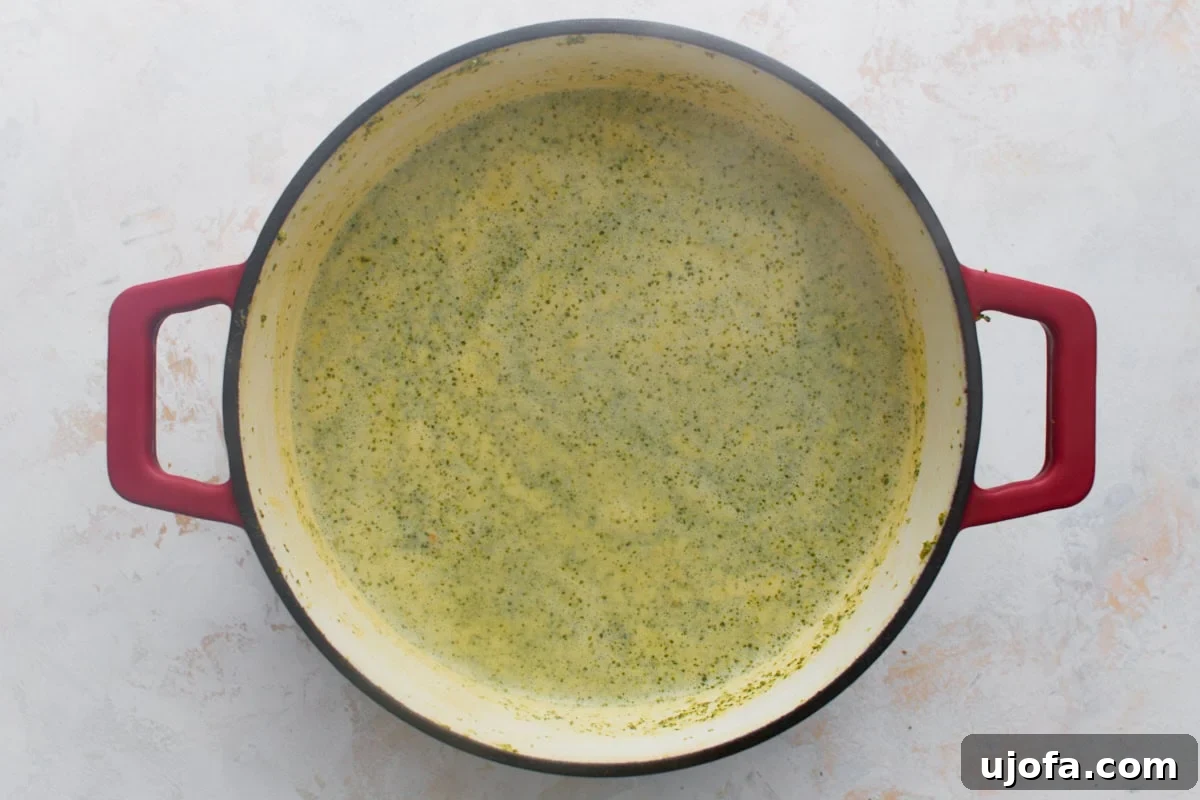 Creamy Broccoli Cheddar Soup (Gluten-Free) 6 The soup after the half and half is stirred in