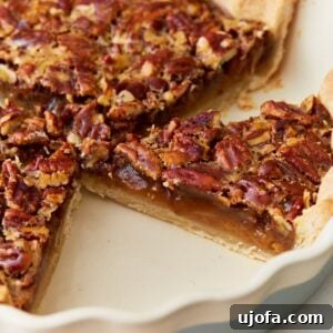 Delicious Gluten-Free and Dairy-Free Dessert Recipes 14 Side view of gluten-free pecan pie in a pie dish.