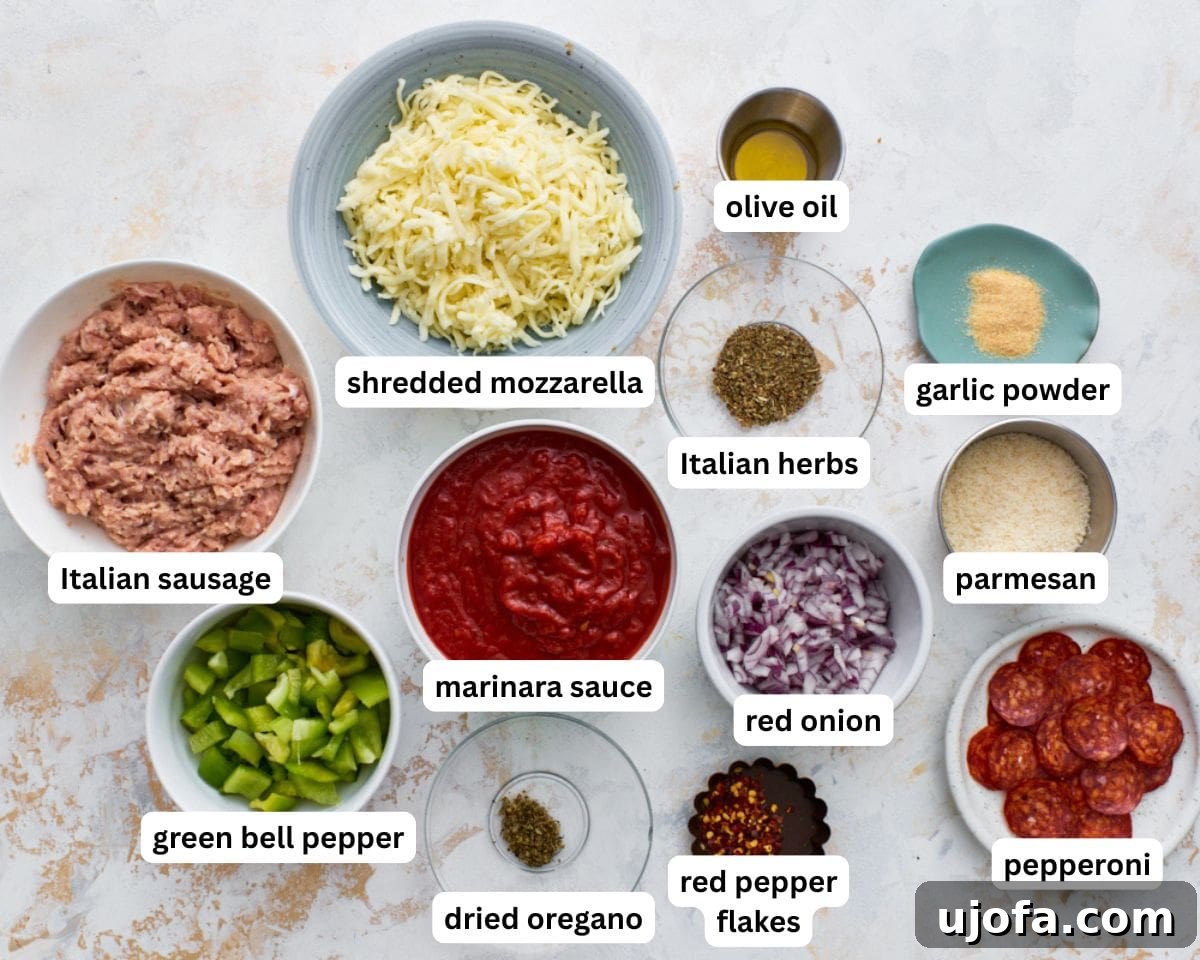 Crustless Pizza Bowl Recipe: Cheesy Pepperoni and Marinara 3 Crustless pizza bowl ingredients